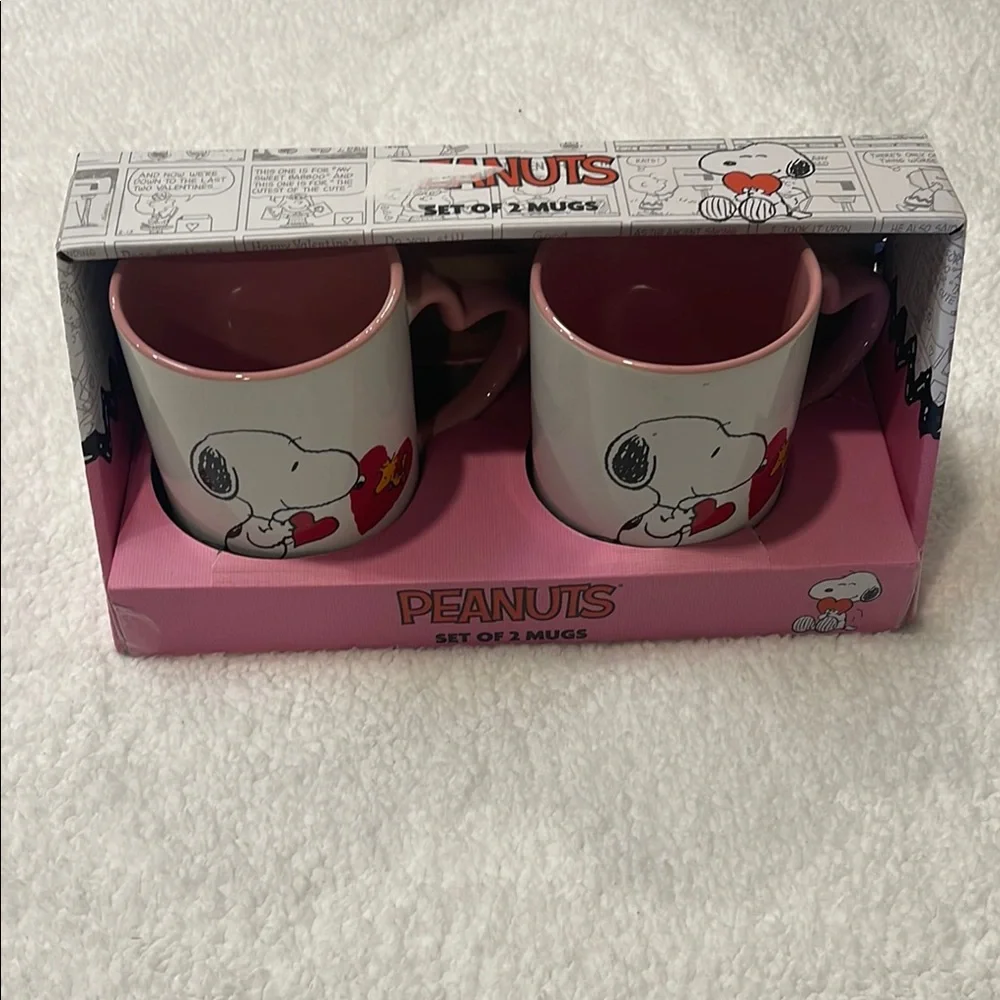 NWOT Peanuts Snoopy Pink Mugs Set - Picture 1 of 5